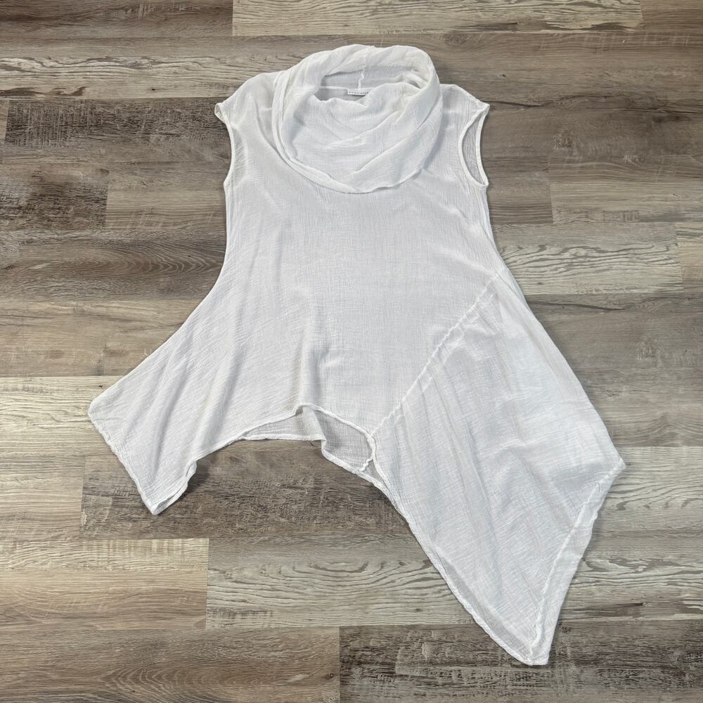 Bryn Walker Noa Cotton Gauze Cowl Neck Asymmetrical Tunic Lagenlook White M USA